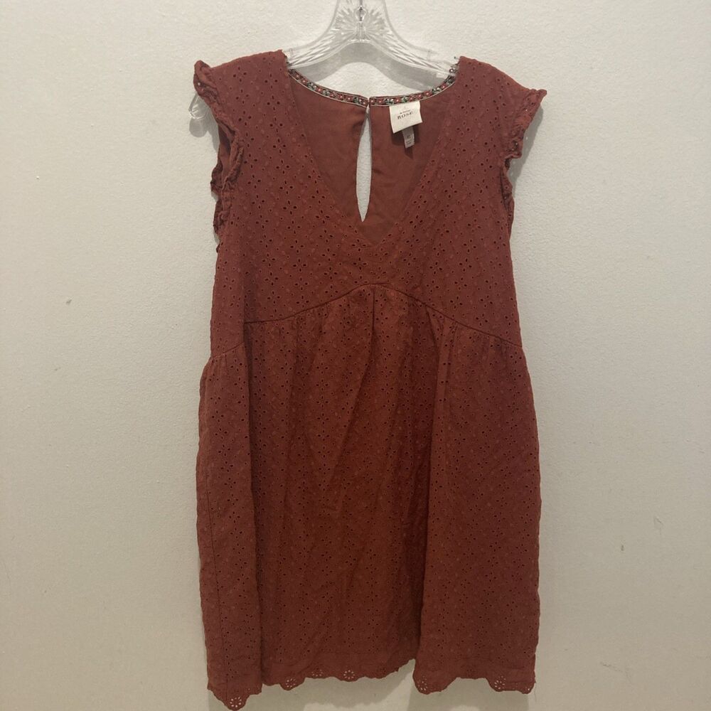 KNOX ROSE brown eyelet embroidered v-neck sleeveless empire waist dress XL